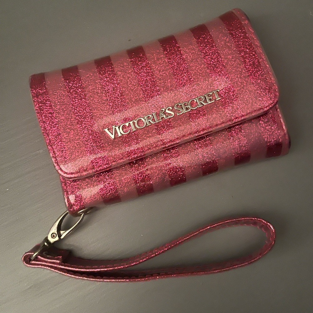 Victoria's Secret Red Glitter Striped Card Holder